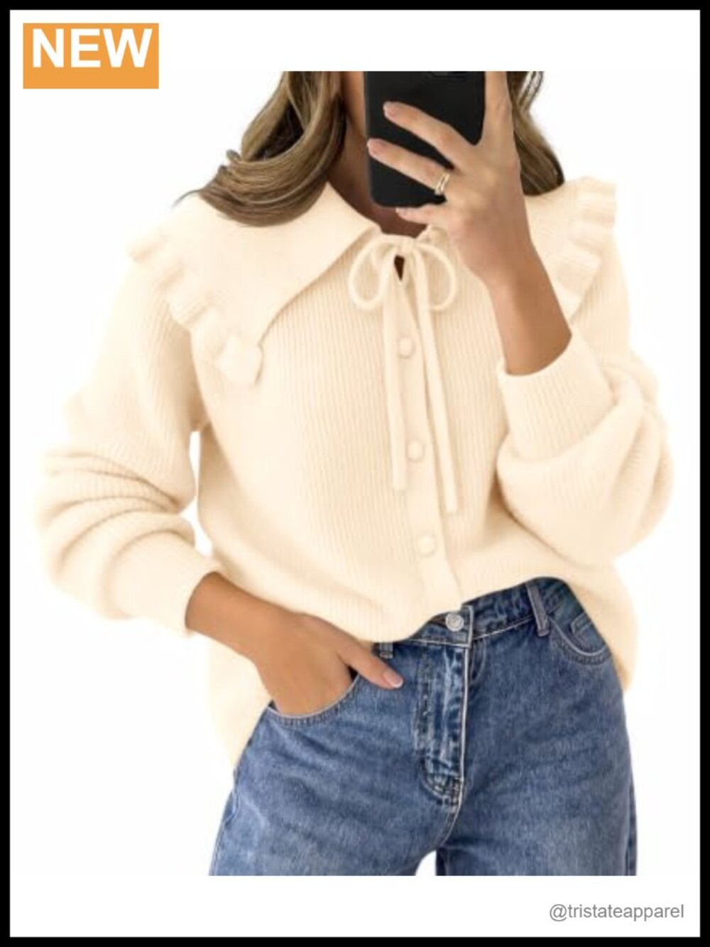 Women's Oversized Ruffle Collar Cardigan Sweater, Peter Pan Collar Bow Tie,